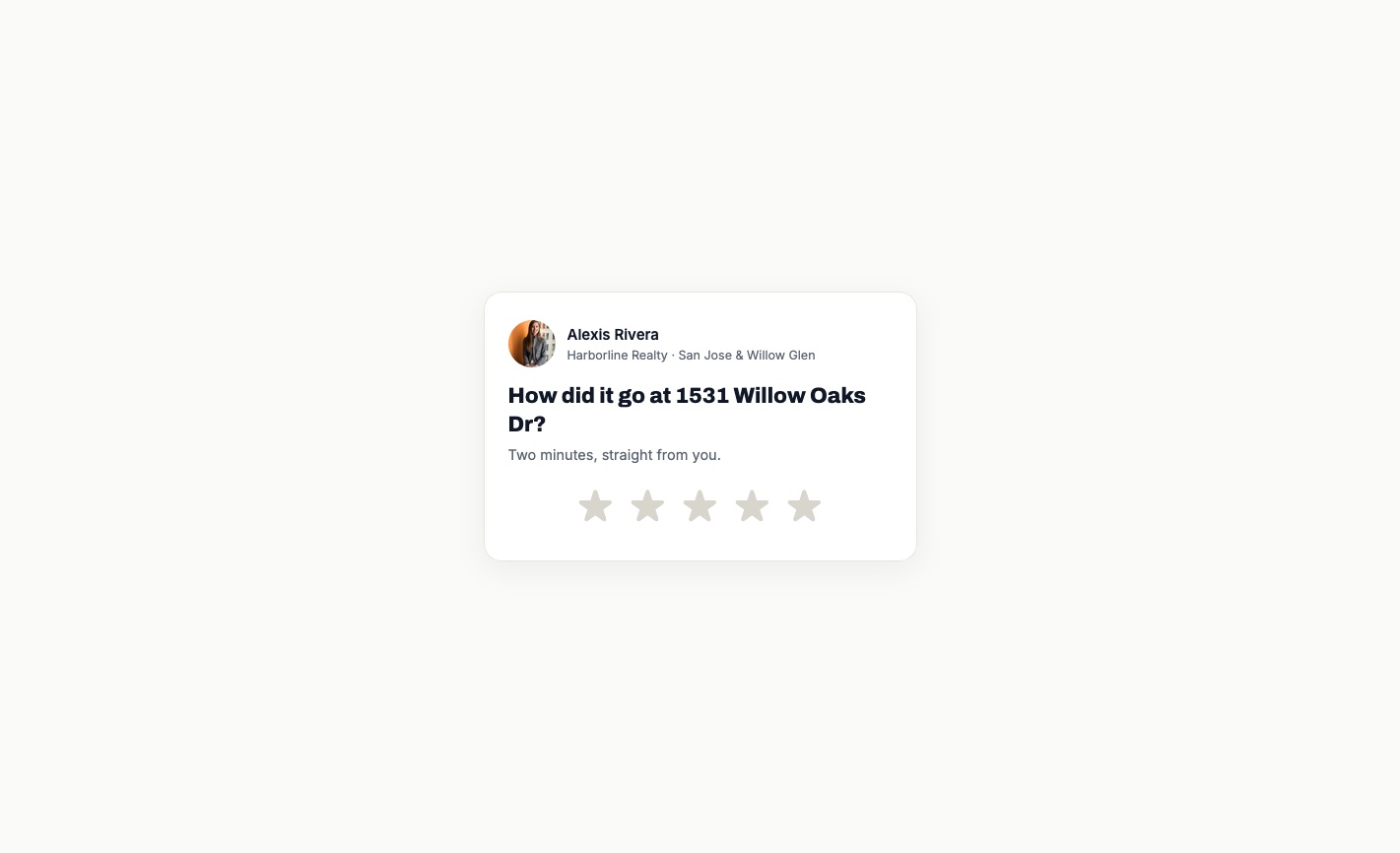 The client review flow: star rating and a short note